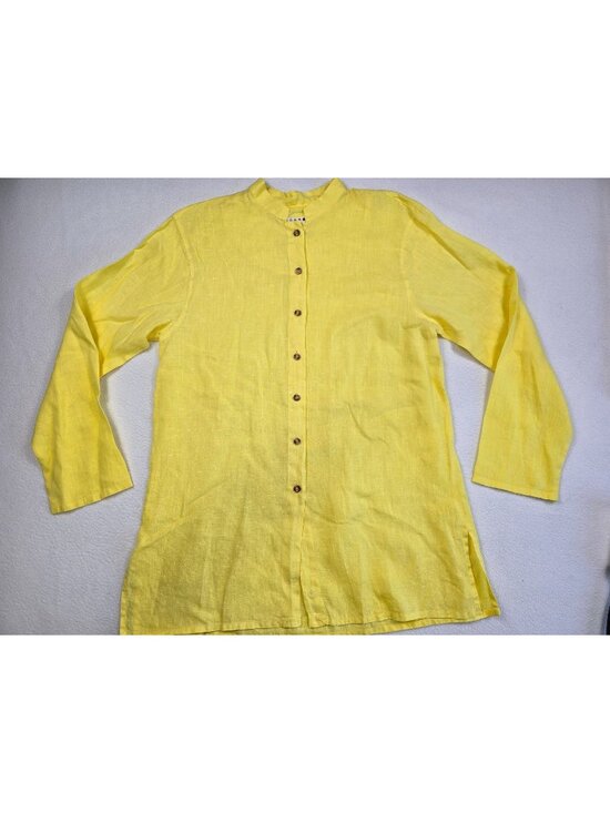 Tops - Yellow  Womens Medium 100% Linen Button-Down Shirt Lagenlook